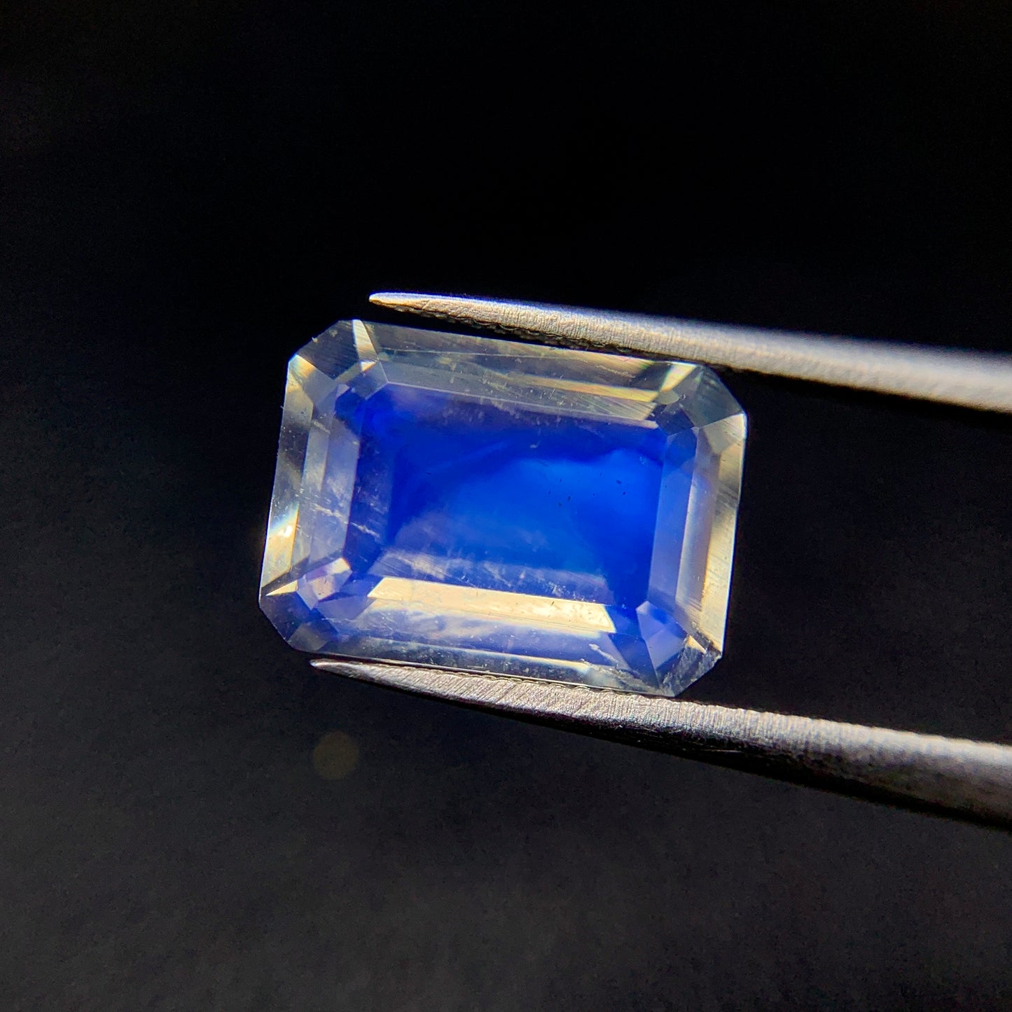 Natural Blue Fire Rainbow Moonstone 2.45 Carat 10x7 MM Octagon Shape Faceted Gemstone