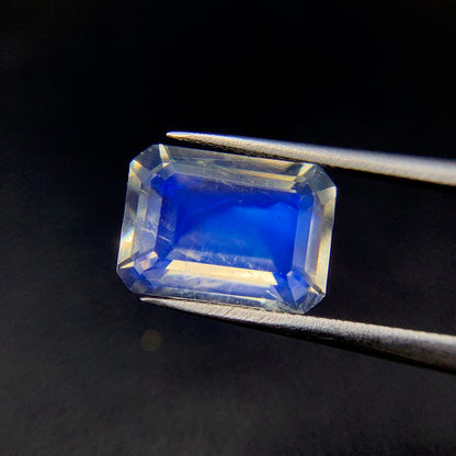 Natural Blue Fire Rainbow Moonstone 2.45 Carat 10x7 MM Octagon Shape Faceted Gemstone