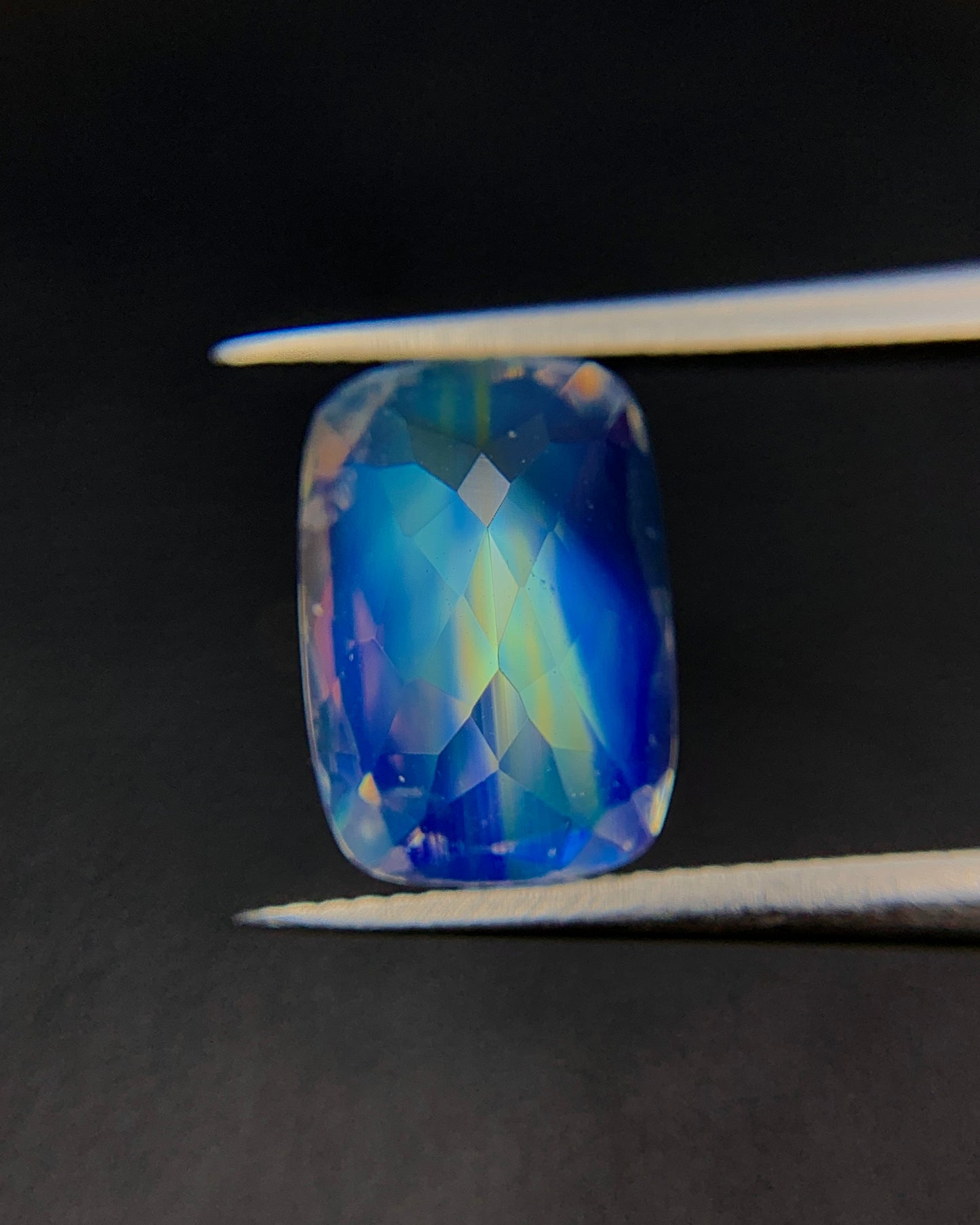 Natural Multi Fire Rainbow Moonstone 1.55 Carat 9x6.3 MM Cushion Shape Faceted Gemstone