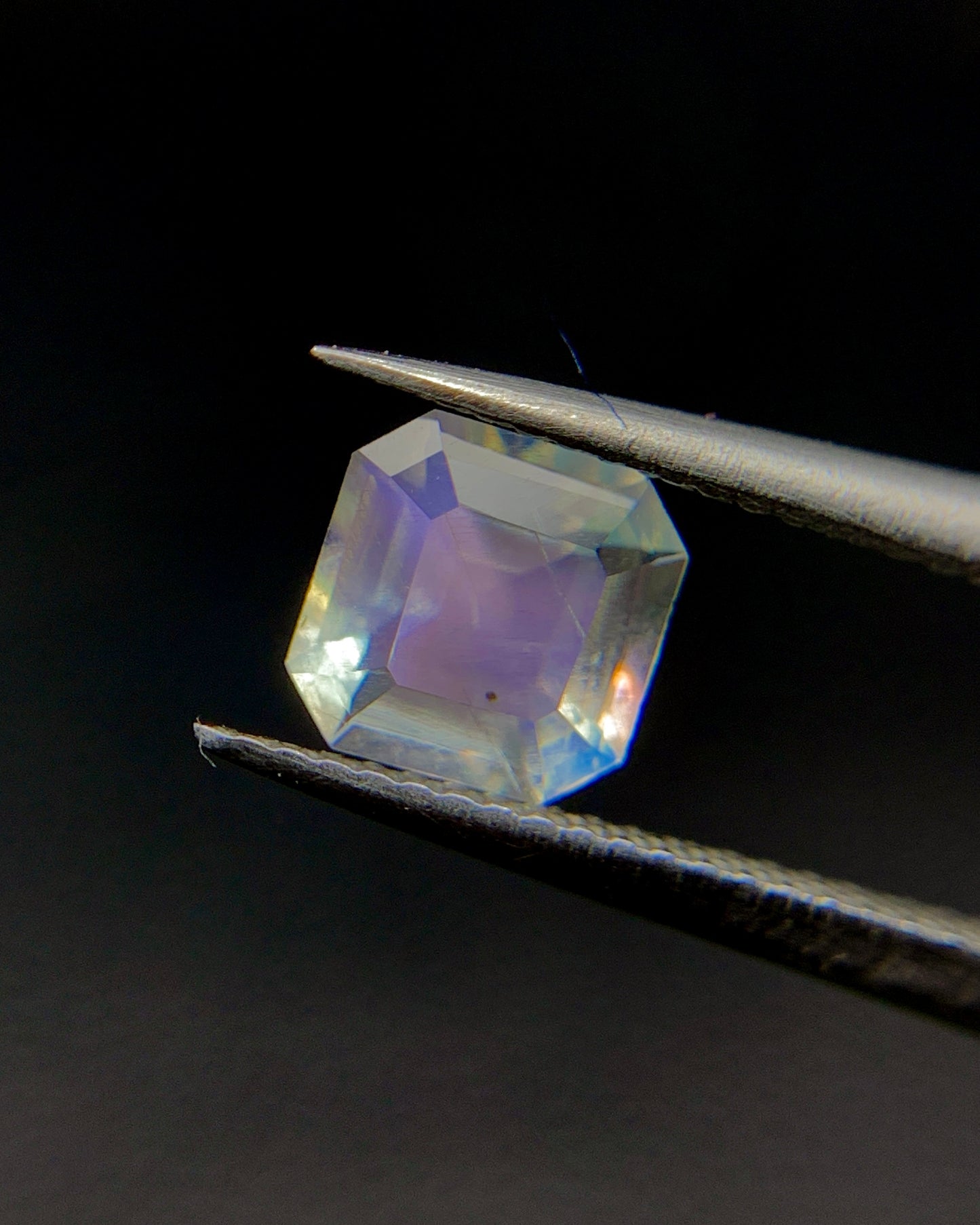 Natural Multi Fire Rainbow Moonstone 0.41 Carat 4.7x4.7 MM Asscher Cut Faceted Gemstone