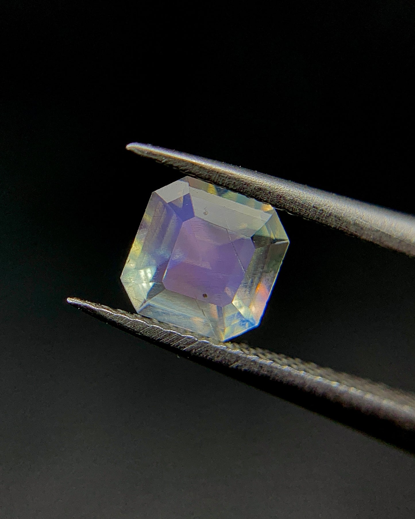 Natural Multi Fire Rainbow Moonstone 0.41 Carat 4.7x4.7 MM Asscher Cut Faceted Gemstone