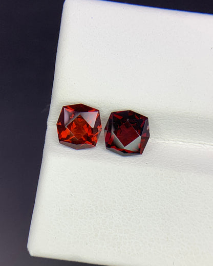Natural Red Garnet 1.91 Carat 6x6 MM Fancy Shape Faceted Gemstone 2 Piece Lot