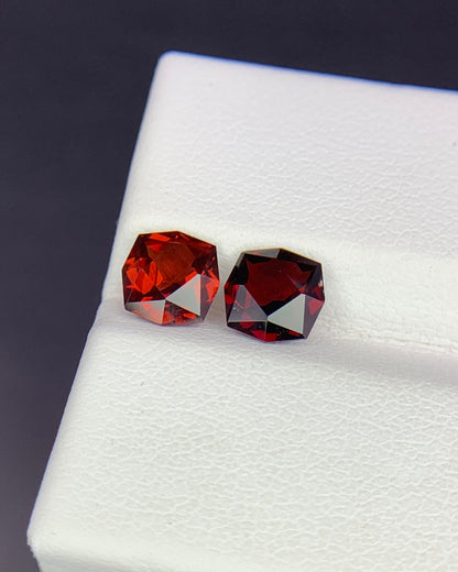 Natural Red Garnet 1.91 Carat 6x6 MM Fancy Shape Faceted Gemstone 2 Piece Lot