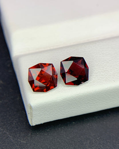 Natural Red Garnet 1.91 Carat 6x6 MM Fancy Shape Faceted Gemstone 2 Piece Lot