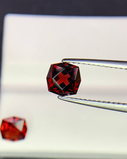 Natural Red Garnet 1.91 Carat 6x6 MM Fancy Shape Faceted Gemstone 2 Piece Lot