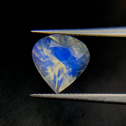 Natural Blue Fire Rainbow Moonstone 1.30 Carat 7.6x7.5 MM Heart Shape Faceted Gemstone