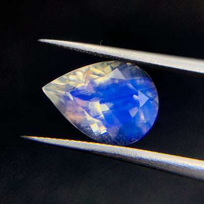 Natural Blue Fire Rainbow Moonstone 2.48 Carat 11x8 MM Pear Shape Faceted Gemstone