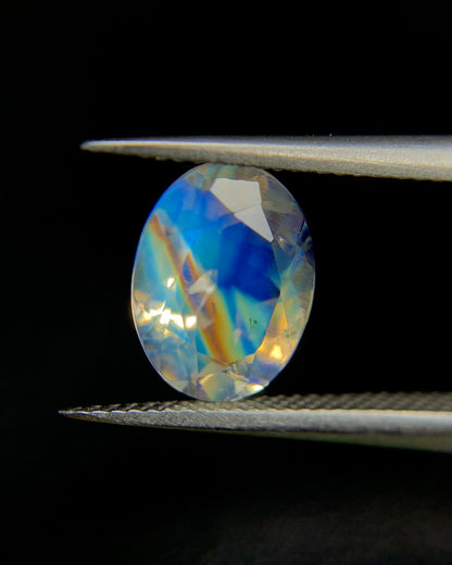 Natural Multi Fire Rainbow Moonstone 1.14 Carat 8x6 MM Oval Shape Faceted Gemstone