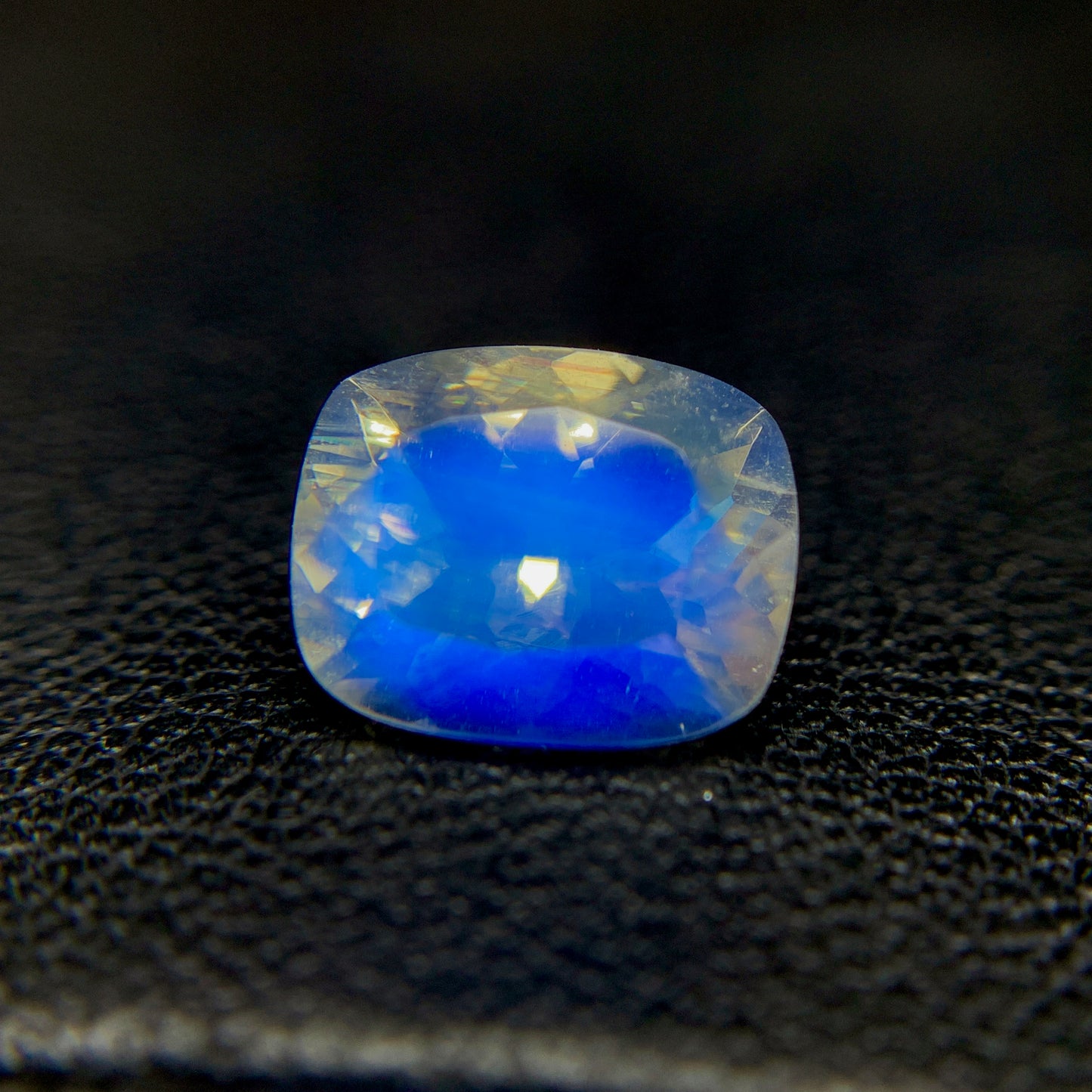 Natural Blue Fire Rainbow Moonstone 2.61 Carat 9.8x7.8 MM Cushion Shape Faceted Gemstone