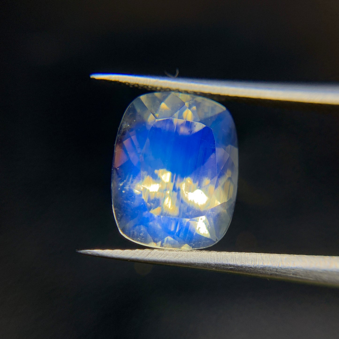 Natural Blue Fire Rainbow Moonstone 2.61 Carat 9.8x7.8 MM Cushion Shape Faceted Gemstone