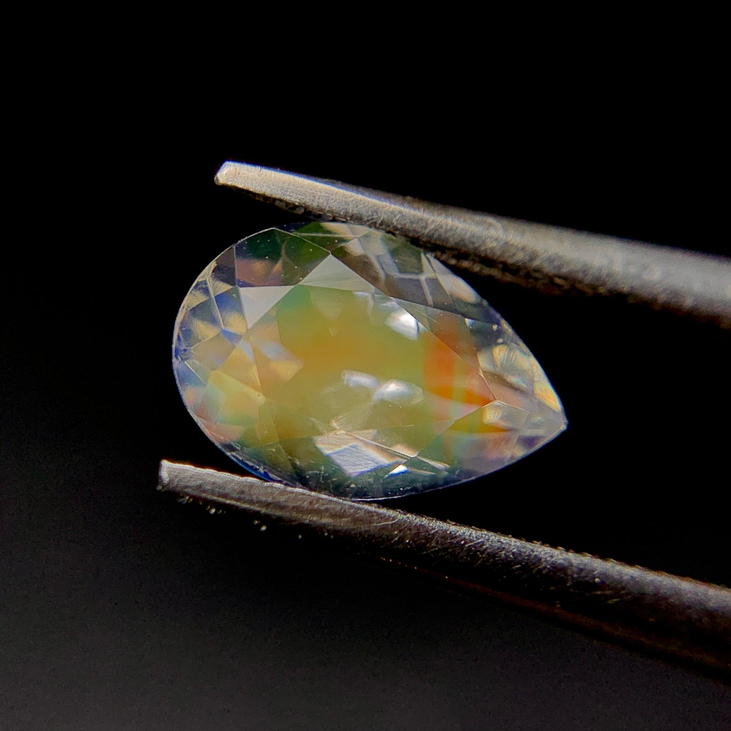 Natural Multi Fire Rainbow Moonstone 1.32 Carat 9x6 MM Pear Shape Faceted Gemstone (From Madagascar)