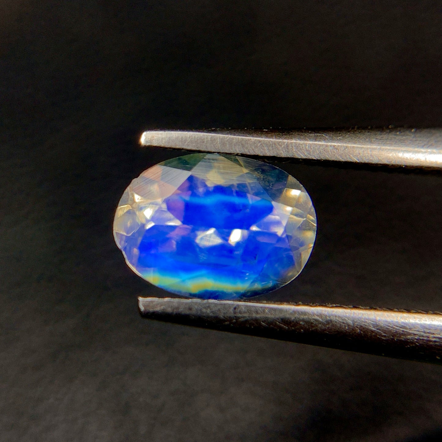 Natural Multi Fire Rainbow Moonstone 0.74 Carat 6.8x5 MM Oval Shape Faceted Gemstone (From Madagascar)