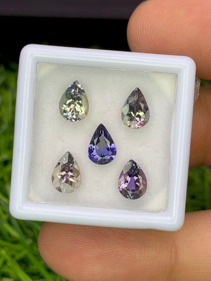 Natural Unheated Bi Color Tanzanite Lot 3.57 Carat 7x5 MM (Approx) Pear Shape Faceted Gemstone 5 Piece Lot