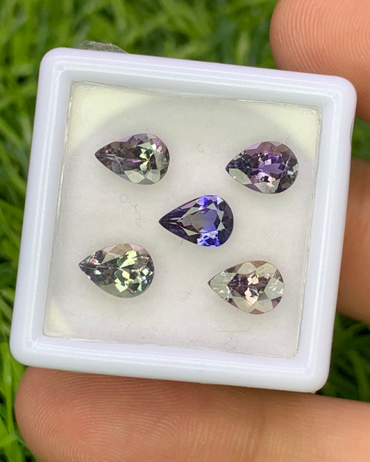 Natural Unheated Bi Color Tanzanite Lot 3.57 Carat 7x5 MM (Approx) Pear Shape Faceted Gemstone 5 Piece Lot