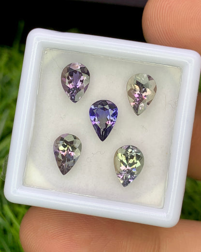 Natural Unheated Bi Color Tanzanite Lot 3.57 Carat 7x5 MM (Approx) Pear Shape Faceted Gemstone 5 Piece Lot