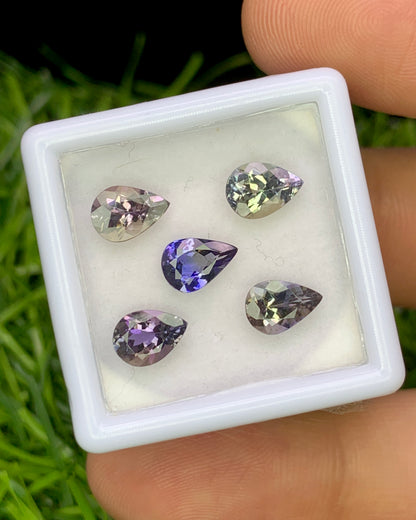 Natural Unheated Bi Color Tanzanite Lot 3.57 Carat 7x5 MM (Approx) Pear Shape Faceted Gemstone 5 Piece Lot
