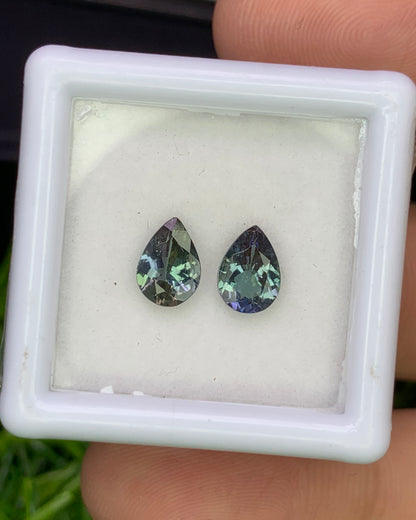 Natural Unheated Bi Color Tanzanite Lot 1.37 Carat 7x5 MM Pear Shape Faceted Gemstone 2 Piece Lot