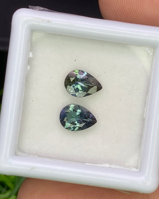 Natural Unheated Bi Color Tanzanite Lot 1.37 Carat 7x5 MM Pear Shape Faceted Gemstone 2 Piece Lot