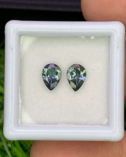 Natural Unheated Bi Color Tanzanite Lot 1.37 Carat 7x5 MM Pear Shape Faceted Gemstone 2 Piece Lot