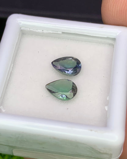 Natural Unheated Bi Color Tanzanite Lot 1.37 Carat 7x5 MM Pear Shape Faceted Gemstone 2 Piece Lot
