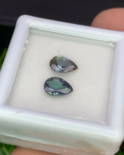 Natural Unheated Bi Color Tanzanite Lot 1.37 Carat 7x5 MM Pear Shape Faceted Gemstone 2 Piece Lot