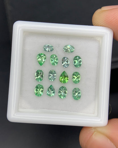 Natural Green Kornerupine Lot 1.47 Carat Mix Size Mix Shape Faceted Gemstone 14 Piece Lot