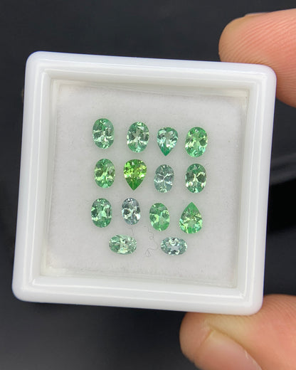 Natural Green Kornerupine Lot 1.47 Carat Mix Size Mix Shape Faceted Gemstone 14 Piece Lot