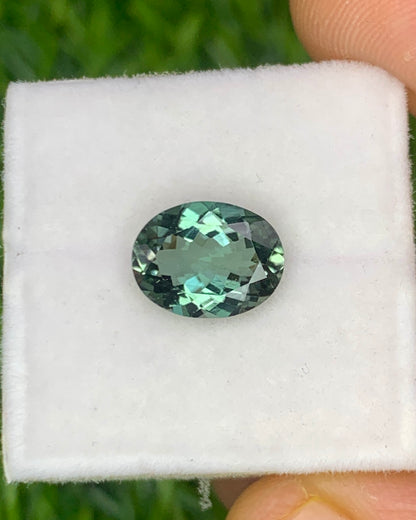Natural Green Gray Tourmaline 1.09 Carat 8x6 MM Oval Shape Faceted Gemstone