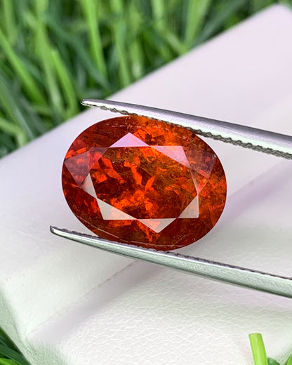 Natural Spessartite Garnet 8.73 Carat 14x11 MM Oval Shape Faceted Gemstone Orange Garnet
