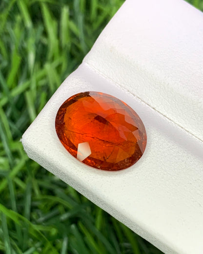 Natural Spessartite Garnet 8.73 Carat 14x11 MM Oval Shape Faceted Gemstone Orange Garnet