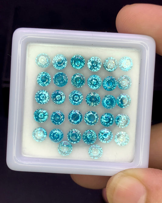 Natural Cambodian Blue Zircon Lot 4.5x4.5 MM Round Shape Faceted Gemstone Lot