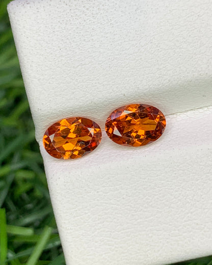 Natural Spessartite Garnet Lot 2.00 Carat 7x5 MM Oval Shape Faceted Gemstone Orange Garnet 2 Piece Lot