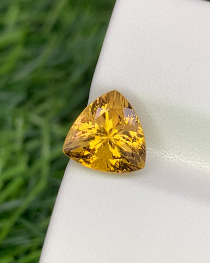 Natural Yellow Tourmaline 3.09 Carat 9x9 MM Trillion Shape Faceted Gemstone
