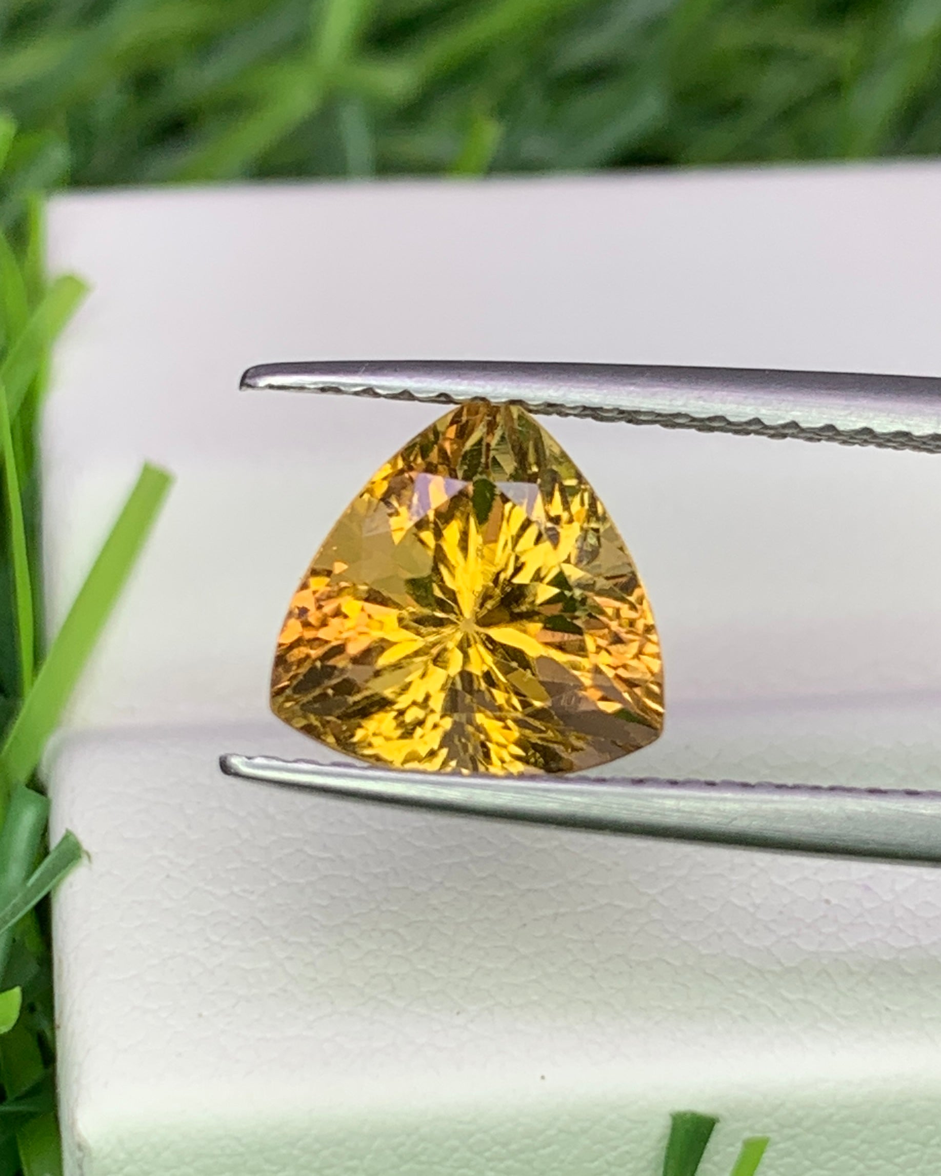 Natural Yellow Tourmaline 3.09 Carat 9x9 MM Trillion Shape Faceted Gemstone