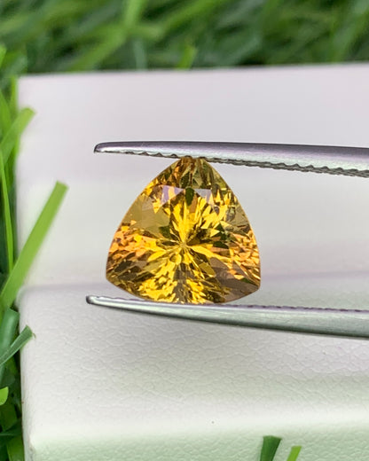 Natural Yellow Tourmaline 3.09 Carat 9x9 MM Trillion Shape Faceted Gemstone