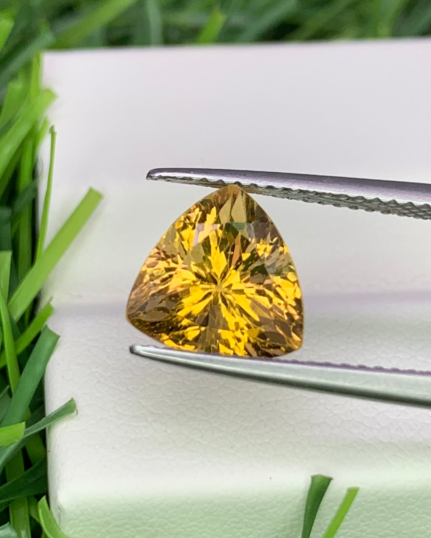 Natural Yellow Tourmaline 3.09 Carat 9x9 MM Trillion Shape Faceted Gemstone