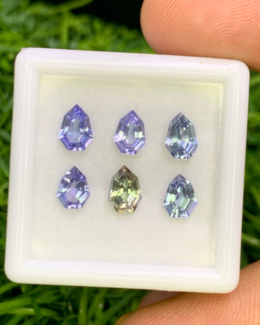 Natural Bi Color Tanzanite Lot 2.25 Carat Mix Size Fancy Shape Faceted Gemstone 6 Piece Lot