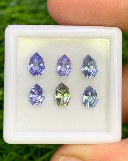 Natural Bi Color Tanzanite Lot 2.25 Carat Mix Size Fancy Shape Faceted Gemstone 6 Piece Lot