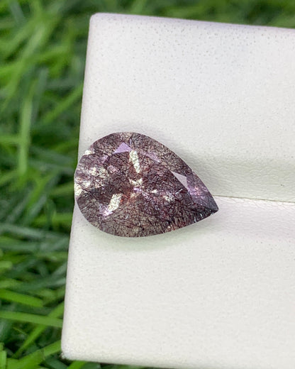 Natural Super Seven 3.85 Carat 13.9x9.8 MM Pear Shape Faceted Gemstone with 7 Crystals Healing Stone Seven Chakra Melody Stone