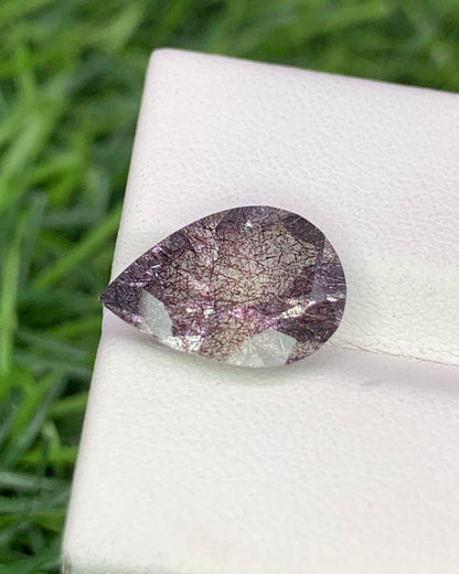 Natural Super Seven 3.85 Carat 13.9x9.8 MM Pear Shape Faceted Gemstone with 7 Crystals Healing Stone Seven Chakra Melody Stone