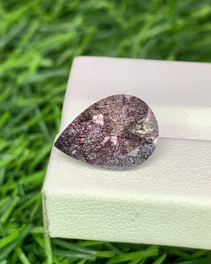 Natural Super Seven 3.85 Carat 13.9x9.8 MM Pear Shape Faceted Gemstone with 7 Crystals Healing Stone Seven Chakra Melody Stone