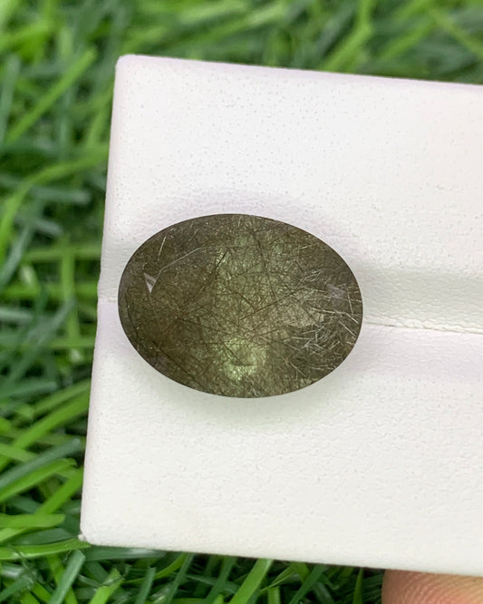 Natural Green Rutile Quartz 9.60 Carat 16.1x12 MM Oval Shape Faceted Gemstone 
