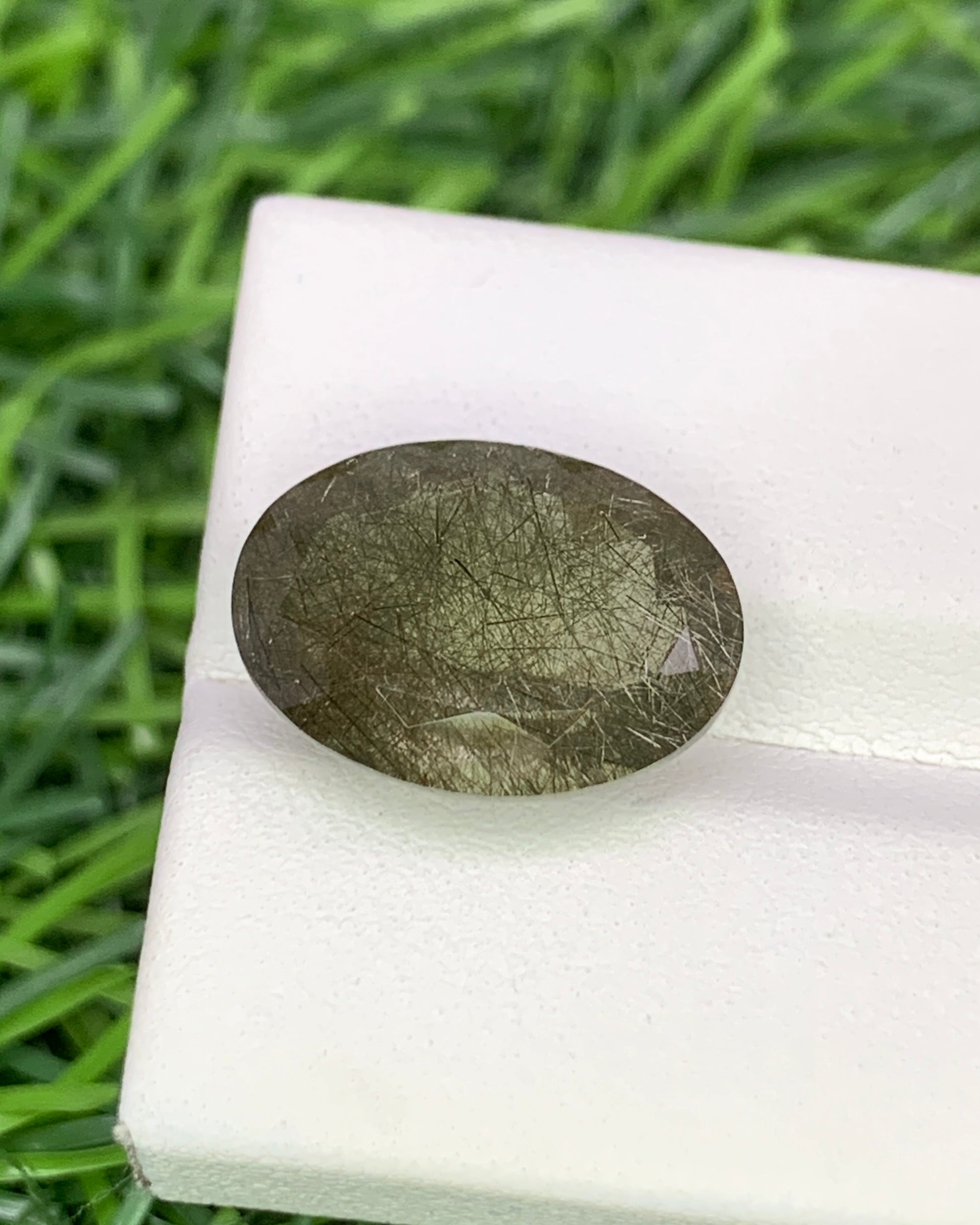 Natural Green Rutile Quartz 9.60 Carat 16.1x12 MM Oval Shape Faceted Gemstone 