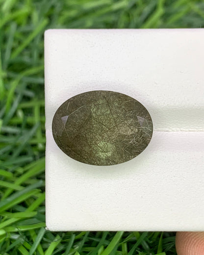 Natural Green Rutile Quartz 9.60 Carat 16.1x12 MM Oval Shape Faceted Gemstone 