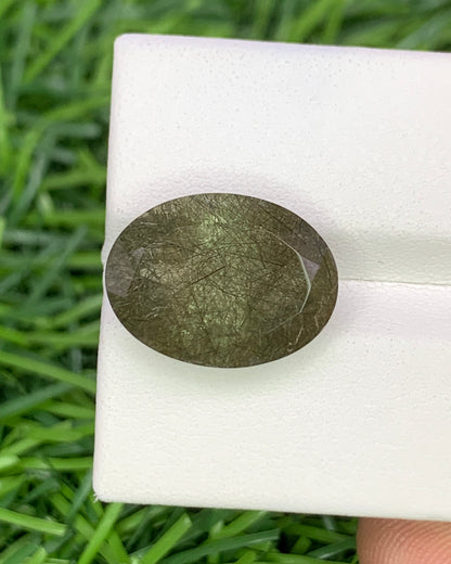 Natural Green Rutile Quartz 9.60 Carat 16.1x12 MM Oval Shape Faceted Gemstone 