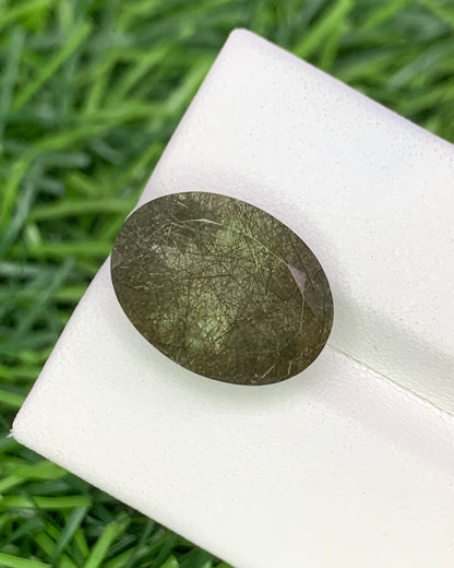 Natural Green Rutile Quartz 9.60 Carat 16.1x12 MM Oval Shape Faceted Gemstone 