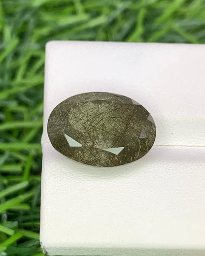 Natural Green Rutile Quartz 9.60 Carat 16.1x12 MM Oval Shape Faceted Gemstone 