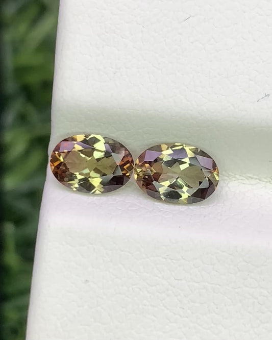 Natural Bi Color Andalusite Lot 1.45 Carat 7x5 MM Oval Shape Faceted Gemstone 2 Piece Lot