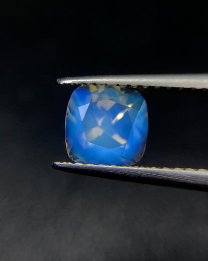 Natural Blue Fire Rainbow Moonstone 1.16 Carat 6.2x6.2 MM Cushion Shape Faceted Gemstone from Madagascar