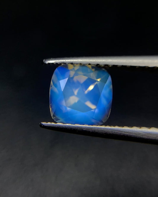 Natural Blue Fire Rainbow Moonstone 1.16 Carat 6.2x6.2 MM Cushion Shape Faceted Gemstone from Madagascar